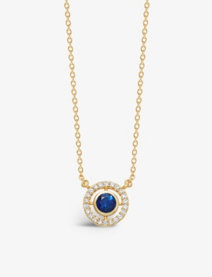ASTLEY CLARKE: Icon Aura mini 18ct yellow-gold vermeil, 0.11ct diamond and 0.26ct blue sapphire pendant necklace