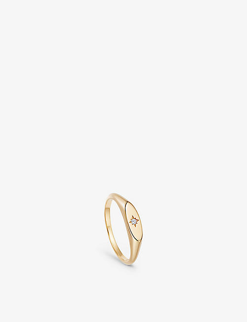 ASTLEY CLARKE: Celestial Orbit 18ct yellow gold-plated vermeil sterling silver and white sapphire signet ring