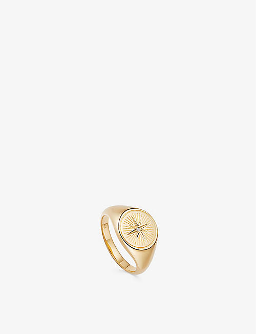 ASTLEY CLARKE: Celestial Compass 18ct yellow gold-plated vermeil sterling silver and white sapphire signet ring