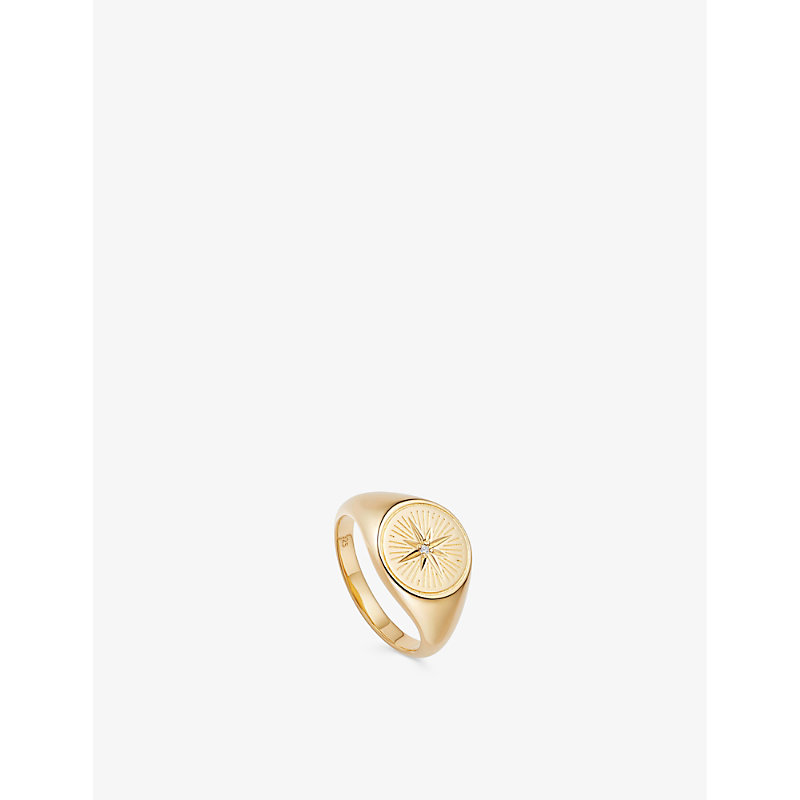Astley Clarke Celestial Compass 18ct Yellow Gold-plated Vermeil Sterling Silver And White Sapphire Signet Ring