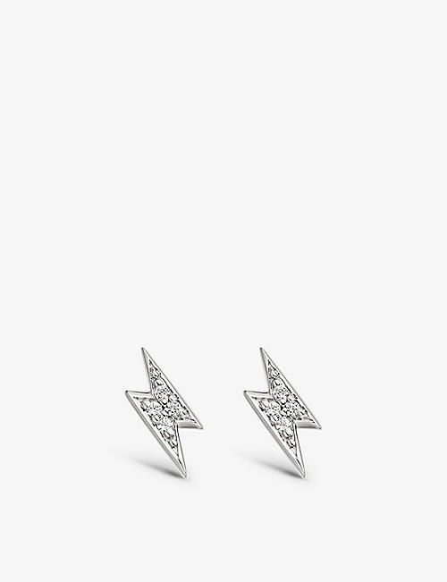 ASTLEY CLARKE: Lightning bolt tiny sterling-silver and white sapphire stud earrings
