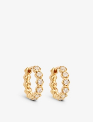 ASTLEY CLARKE: Deco 18ct yellow gold-plated vermeil sterling silver and white sapphire hoop earrings