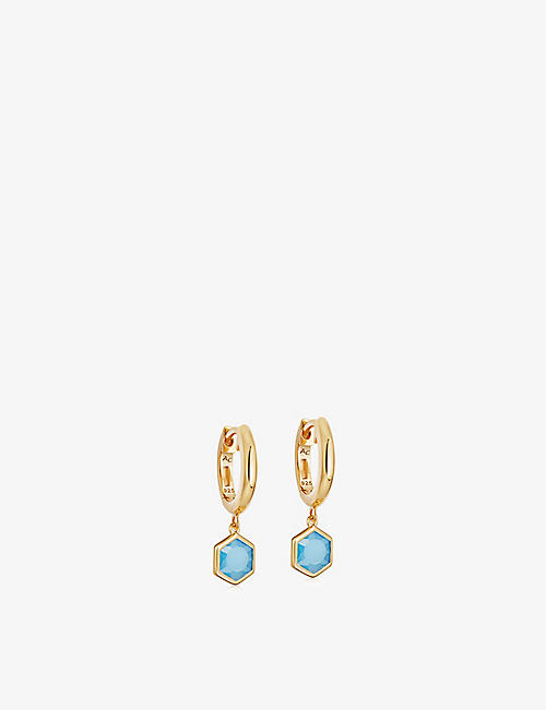 ASTLEY CLARKE: Deco 18ct yellow gold-plated vermeil sterling-silver and agate hoop earrings