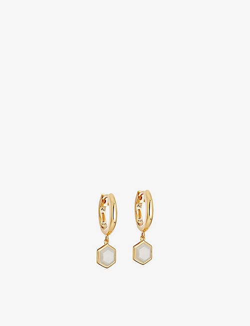 ASTLEY CLARKE: Deco 18ct yellow gold-plated vermeil sterling-silver and moonstone hoop earrings