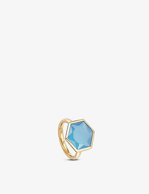 ASTLEY CLARKE: Deco Large 18ct gold-plated vermeil sterling silver and blue agate ring