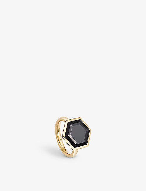 ASTLEY CLARKE: Deco 18ct yellow gold-plated vermeil sterling silver and spinel ring