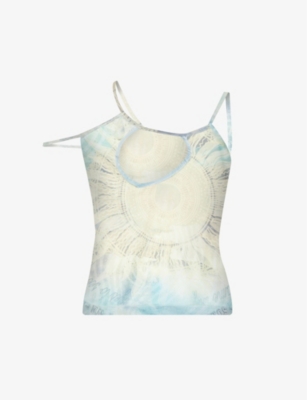 JADED LONDON - Soleil-print semi-sheer stretch-mesh top