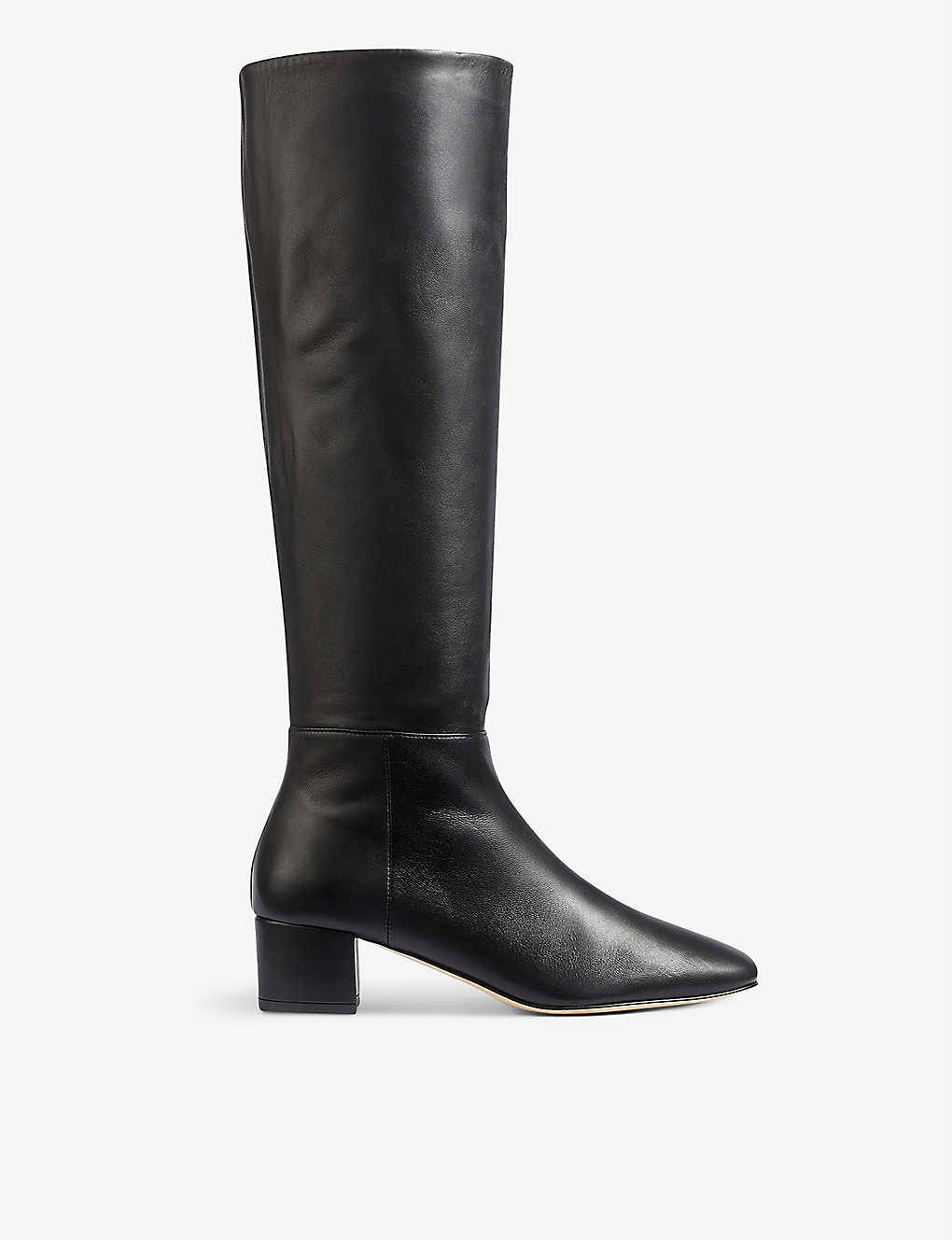Lk Bennett Karen Heeled Leather Knee-high Boots In Bla-black