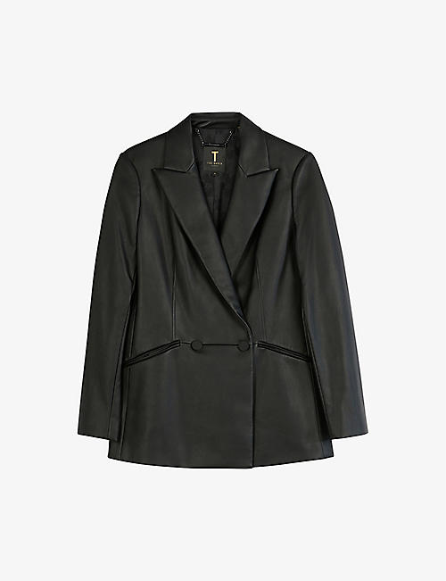 TED BAKER: Liivi double-breasted faux-leather blazer