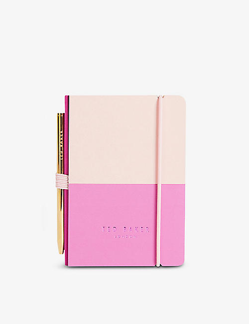 TED BAKER: Pendra branded mini notebook and brass pen set