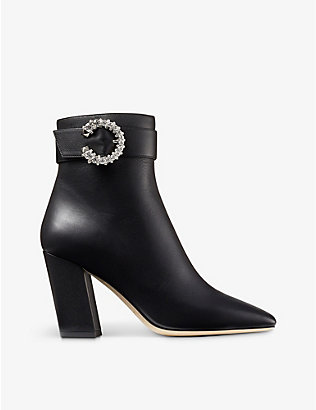 JIMMY CHOO: Myan 85 crystal-embellished leather ankle boots