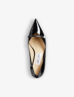 Shop Jimmy Choo Women's Black/black Rosalia 65 Pearl-embellished Patent-leather Heeled Courts