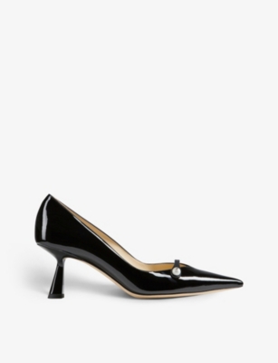 Jimmy Choo Rosalia 66 Pearl-embellished Patent-leather Heeled Courts In Black/black