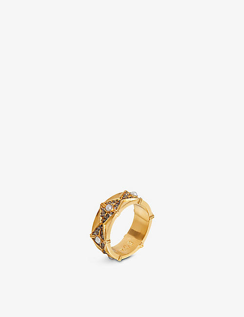 MISSOMA: Harris Reed x Missoma recycled 18ct yellow gold-plated vermeil sterling silver, white cubic zirconia and pearl ring