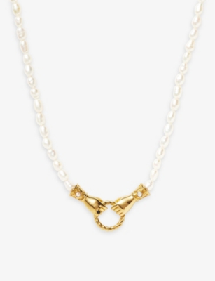 Missoma X Harris Reed In Good Hands Pearl Necklace In Gold