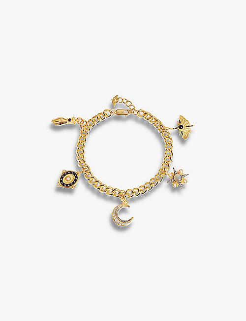 MISSOMA: Harris Reed x Missoma recycled 18ct yellow gold-plated brass, pearl and moonstone charm bracelet
