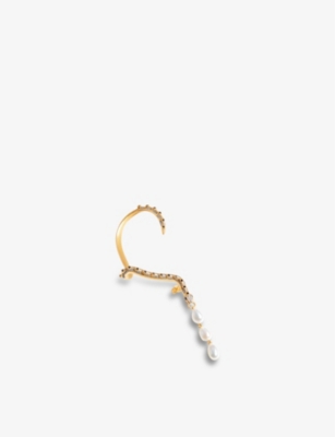 MISSOMA Harris Reed x Missoma Snake recycled 14ct yellow gold-plated brass, , white and black zirconia and pearl ear cuff