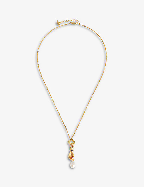 MISSOMA: Harris Reed x Missoma Hand recycled 18ct yellow gold-plated brass sapphire and pearl pendant necklace