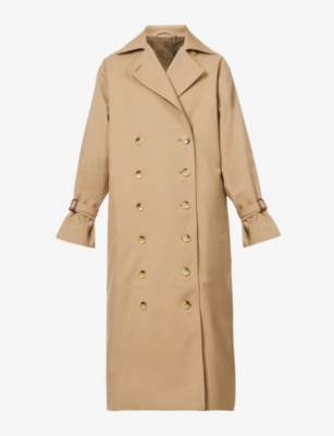 Women Off-white Wool Long Trench Coat Double Breasted Tailored 