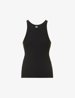 Shop Totême Toteme Womens Black Ribbed Organic Cotton-blend Tank Top