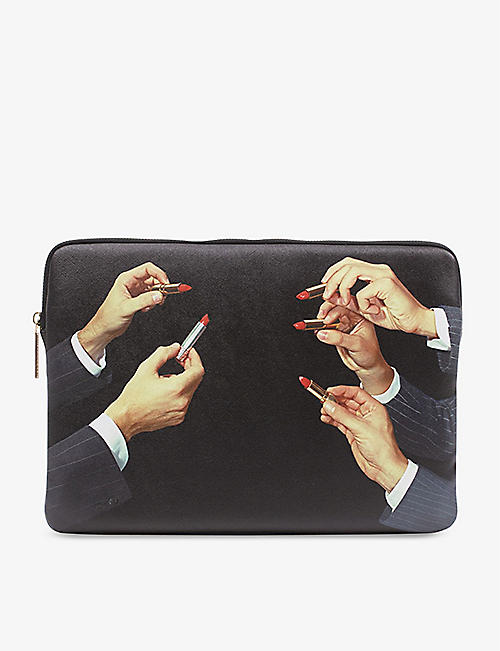 SELETTI: Seletti wears TOILERPAPER lipstick-print 13” canvas laptop case 34cm x 25cm
