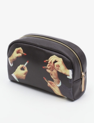 Shop Seletti Wears Toilerpaper Lipstick-print Canvas Cosmetic Case 23cm X 3.1cm