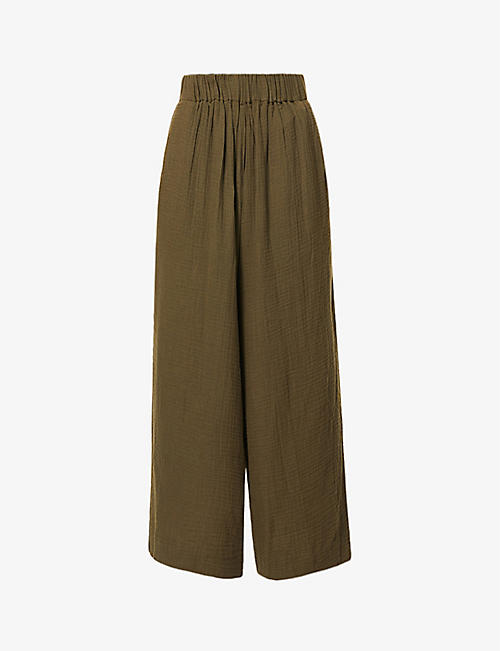 WORN: Odile cropped wide-leg high-rise organic-cotton trousers