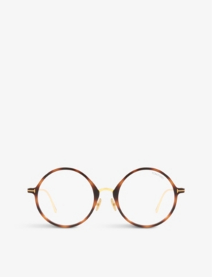 Tom Ford Ft5703 Tortoiseshell Round-frame Metal Glasses In Brown