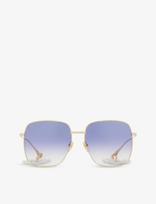 Shop Gucci Women's Yellow Gg1031s Square-frame Metal Sunglasses