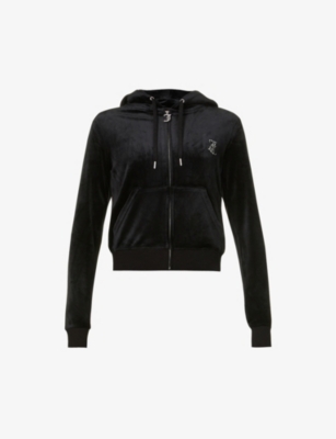 Shop Juicy Couture Women's Black Regular-fit Crystal-embellished Velour Hoody