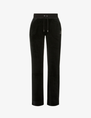 Shop Juicy Couture Women's Black Relaxed-fit Straight-leg High-rise Velour Jogging Bottoms