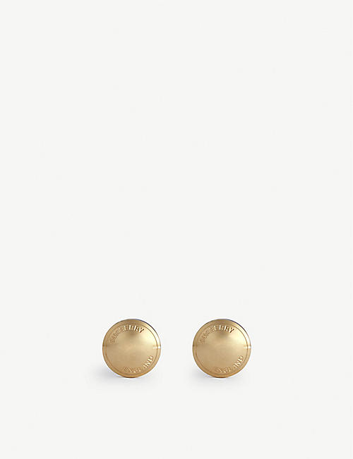 BURBERRY: Logo-engraved gold-toned brass stud earrings