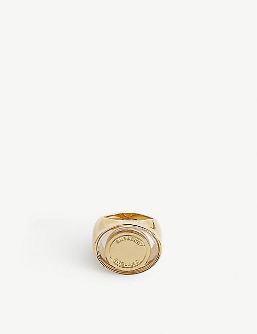 BURBERRY: Logo-engraved gold-toned brass signet ring