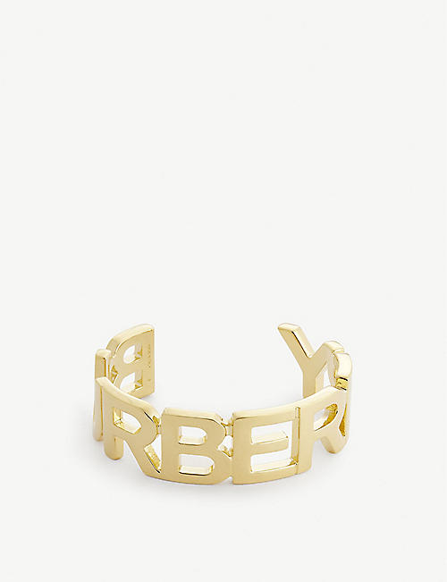 BURBERRY: Logo-motif gold-toned brass cuff bracelet