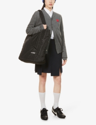 Comme Des Garçons Play Heart-embroidered Wool Cardigan In Grey