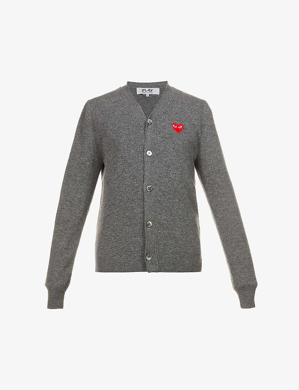 Comme Des Garçons Play Heart-embroidered Wool Cardigan In Grey