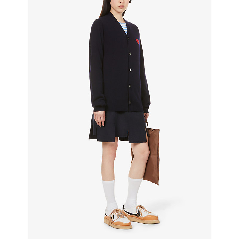 Shop Comme Des Garçons Play Comme Des Garcons Play Womens Navy Heart-embroidered Wool Cardigan
