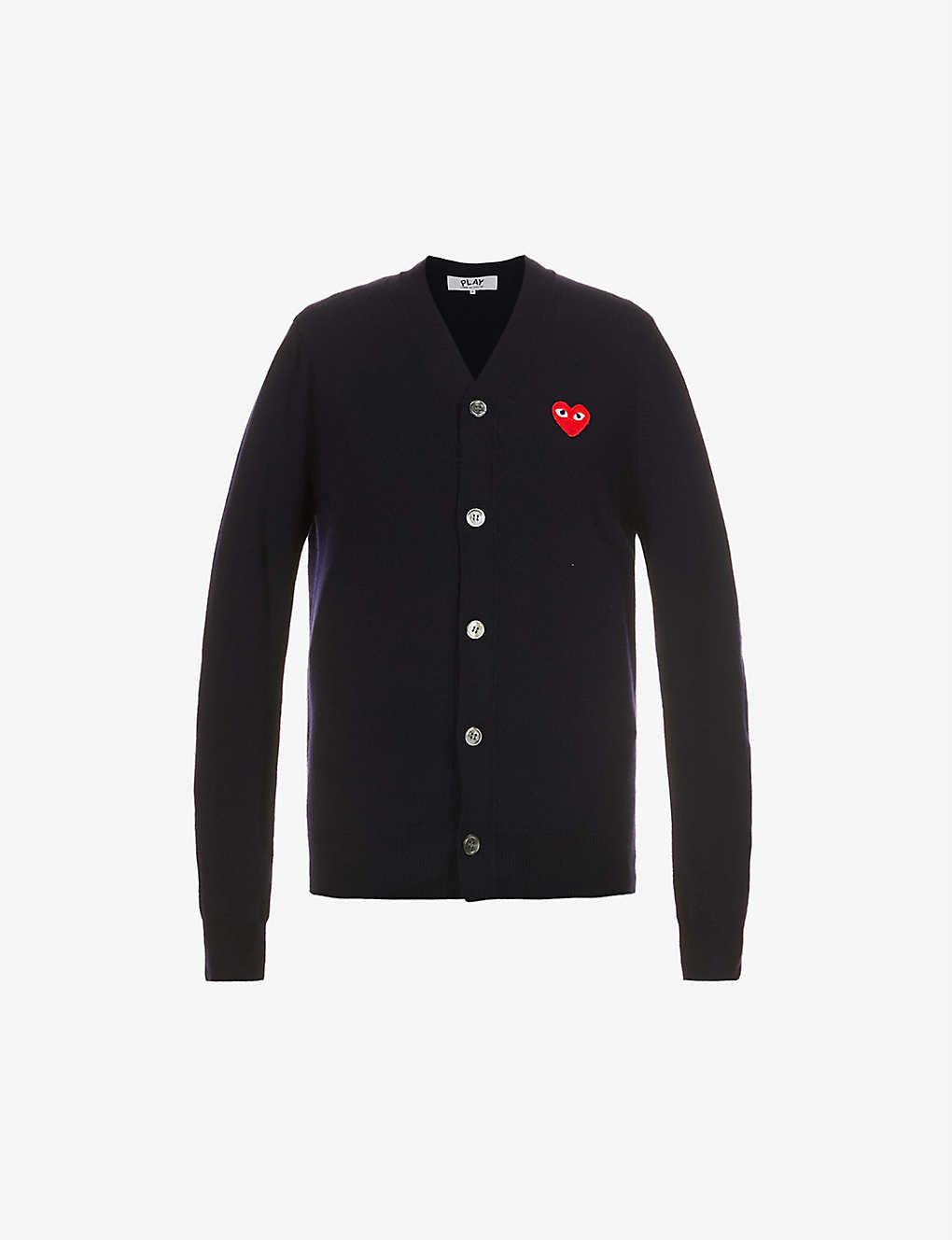 Shop Comme Des Garçons Play Comme Des Garcons Play Womens Navy Heart-embroidered Wool Cardigan