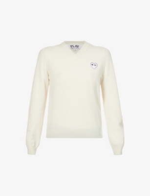 COMME DES GARCONS PLAY: Heart-embroidered wool jumper