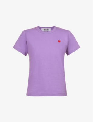 Shop Comme Des Garçons Play Comme Des Garcons Play Women's Purple Heart-embroidered Cotton-jersey T-shirt
