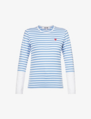 Comme Des Garçons Play Heart-embellished Cotton-jersey T-shirt In Blue White
