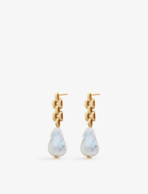 MONICA VINADER: Heirloom 18ct yellow gold-plated vermeil sterling-silver and baroque pearl earrings