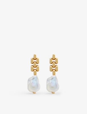 MONICA VINADER: Heirloom 18ct yellow gold-plated vermeil sterling-silver and baroque pearl earrings