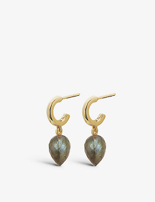 MONICA VINADER: Fiji 18ct recycled yellow gold-plated vermeil sterling-silver and labradorite huggie earrings