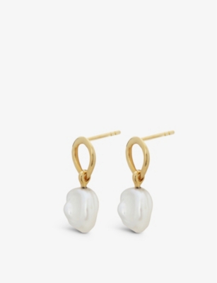 Monica Vinader Nura Keshi 18ct Recycled Yellow Gold-plated Vermeil Sterling Silver And Pearl Drop Earrings In White