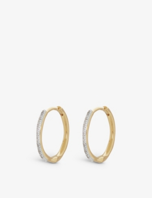 Monica Vinader Riva Wave 18ct Yellow Gold-plated Vermeil Sterling-silver And 0.06ct Round-cut Diamond Hoop Earrings In Gold