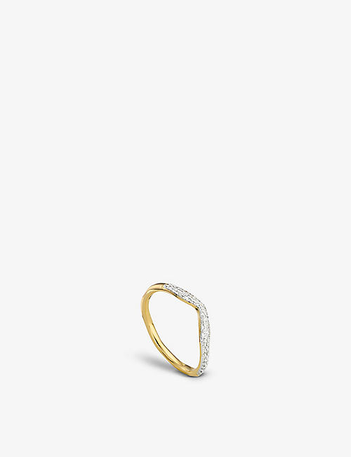 MONICA VINADER: Riva Diamond Wave 18ct recycled yellow gold-plated vermeil sterling silver and 0.046ct diamond ring