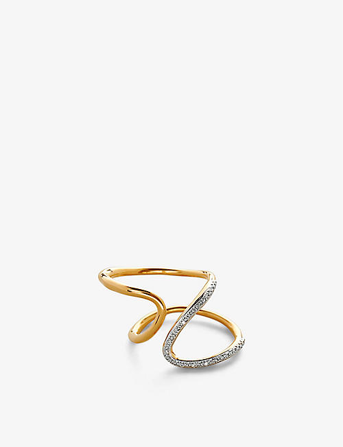 MONICA VINADER: Riva 0.04ct diamond and 18ct yellow gold-plated vermeil sterling silver open ring