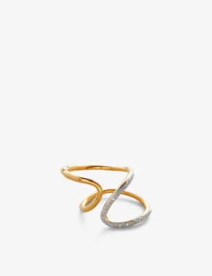 MONICA VINADER: Riva 0.04ct diamond and 18ct yellow gold-plated vermeil sterling silver open ring