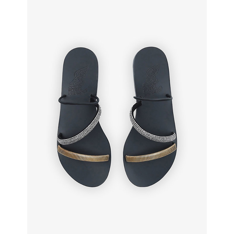 Shop Ancient Greek Sandals Polytimi Crystal-embellished Suede Sandals In Black